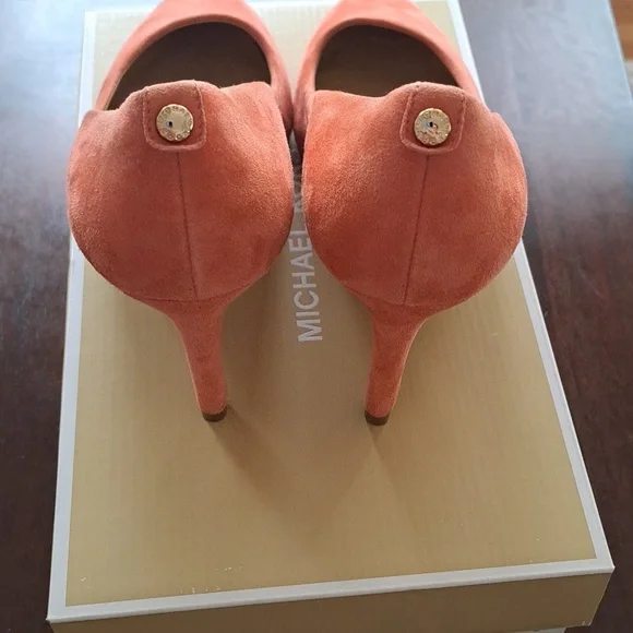Michael Kors Women's Pink Grapefruit Suede Heels - Picture 4 of 5